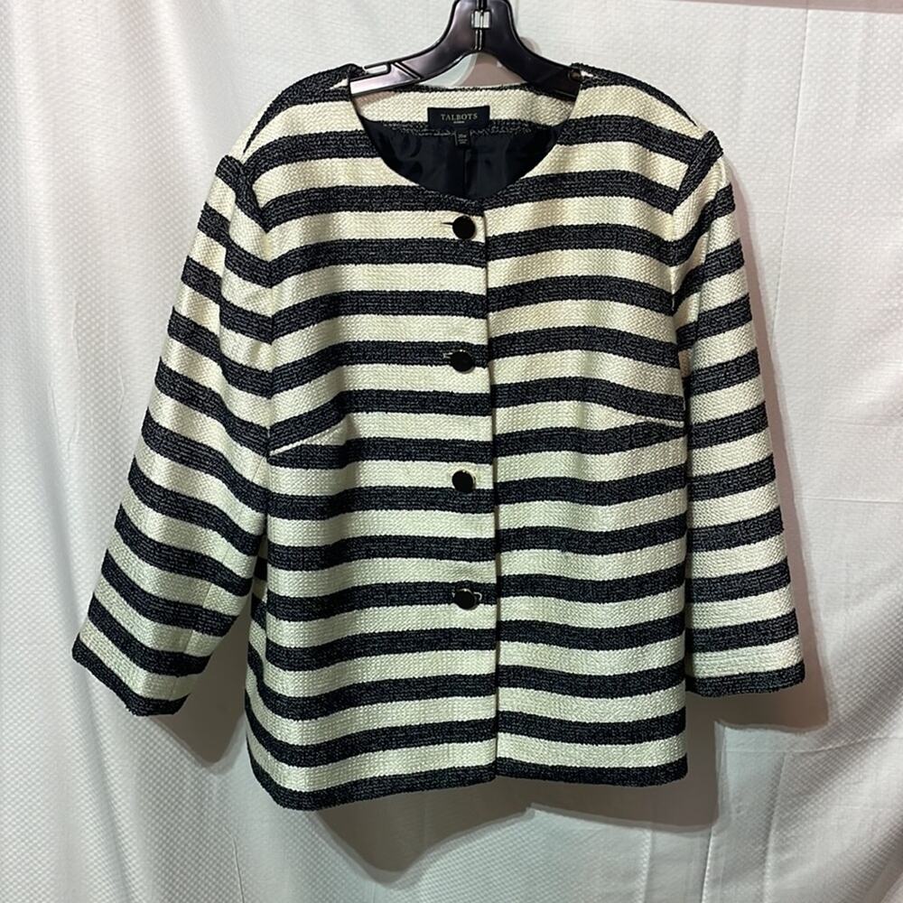 Talbots 20w black cream stripe blazer w/lining worn once euc polyester blend